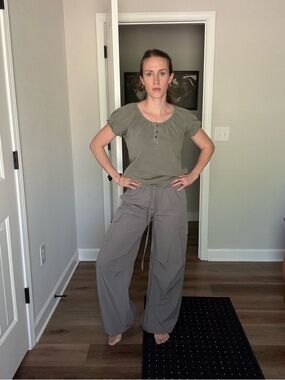 Y2K Wide Leg Cargo Pants with Adjustable Cord Lock Hems in Grey - Women